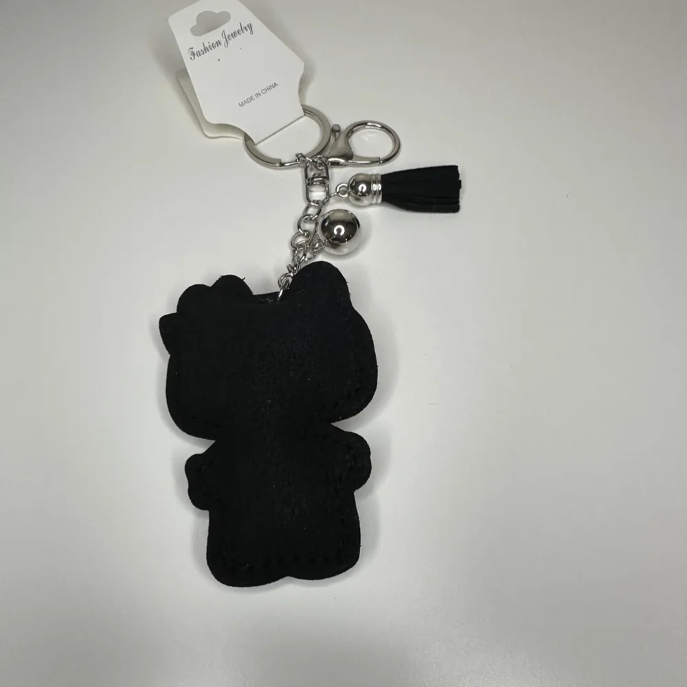 NWT Rhinestone Hello Kitty Keychain Bag Charm Black Vegan Suede